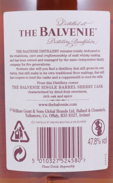 Balvenie 2005 15 Years Single Barrel European Oak Sherry Butt Cask No. 15651 Highland Single Malt Scotch Whisky 47,8%