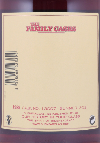 Glenfarclas 1989 31 Years The Family Casks 1st Fill Sherry Butt Cask No. 13007 Highland Single Malt Scotch Whisky 51.9%