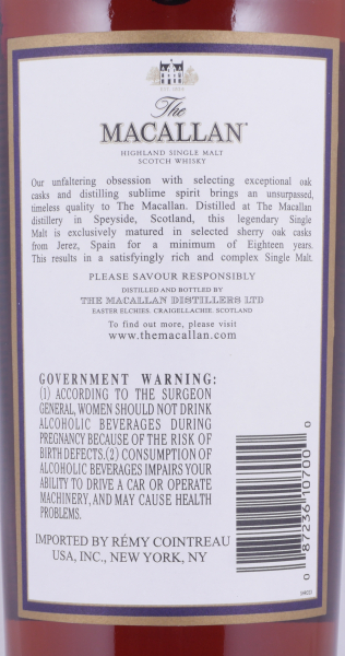 Macallan 1991 18 Years Sherry Oak Highland Single Malt Scotch Whisky 750ml Remy Cointreau NY 43.0%