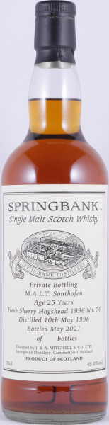 Springbank 1996 25 Years Fresh Sherry Hogshead Cask No. 74 Private Bottling M.A.L.T. Sonthofen Campbeltown Single Malt Scotch Whisky 49,0%