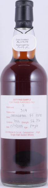 Springbank 2005 14 Years Fresh Sherry Hogshead Rotation No. 319 Duty Paid Sample Campbeltown Single Malt Scotch Whisky 56.3%