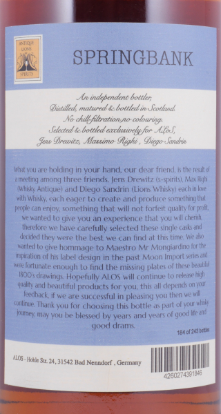 Springbank 1998 20 Years Sherry Cask Antique Lions of Spirits Savannah Series Campbeltown Single Malt Scotch Whisky Cask Strength 48,0%