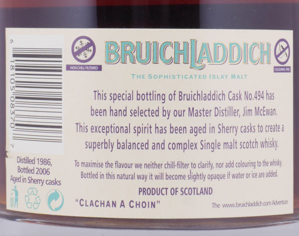 Bruichladdich 1986 20 Years Dark Sherry Cask No. 494 Special Exclusive Limited Release Islay Single Malt Scotch Whisky 57,0%