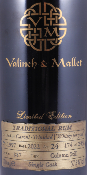 Caroni 1997 24 Years Single Cask No. 887 Valinch and Mallet The Spirit of Art Limited Edition Column Still Full Proof Traditional Trinidad Rum 57.9%