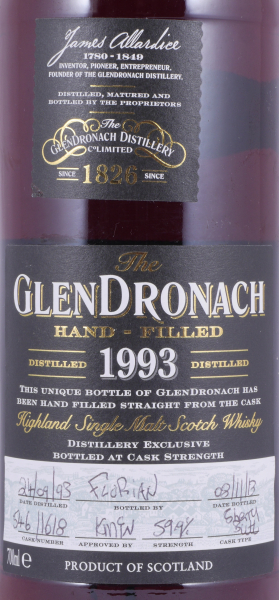 Glendronach 1993 20 Years Sherry Butt Cask No. 1618 Distillery Managers Exklusive Hand-Filled Highland Single Malt Scotch Whisky 59,9%