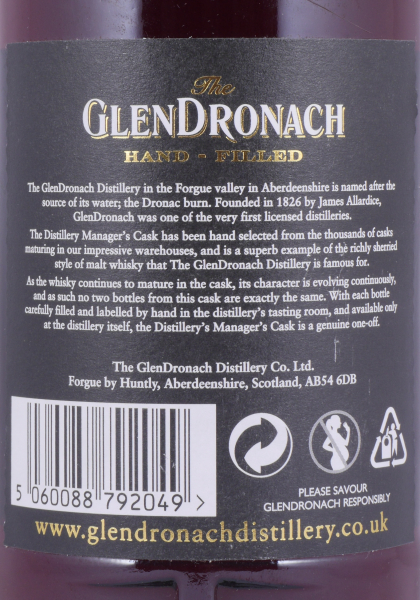 Glendronach 1993 20 Years Sherry Butt Cask No. 1618 Distillery Managers Exklusive Hand-Filled Highland Single Malt Scotch Whisky 59,9%