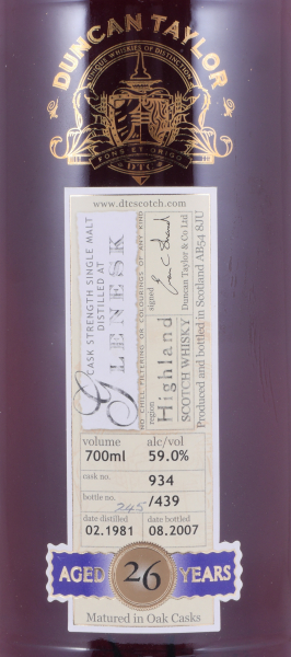 Glenesk 1981 26 Years Sherry Cask No. 934 Duncan Taylor Cask Strength Rare Auld Edition Highland Single Malt Scotch Whisky 59,0%