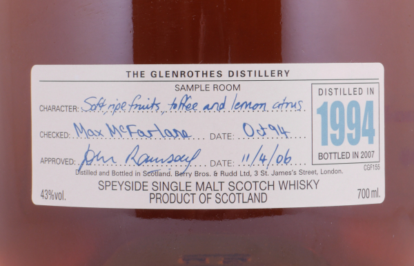 Glenrothes 1994 13 Years Vintage Limited Edition Bottled in 2007 Speyside Single Malt Scotch Whisky 43.0%