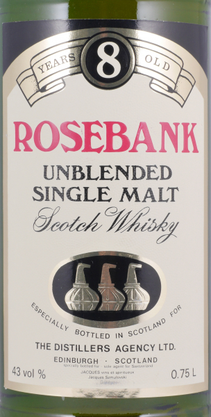 Rosebank 8 Years The Distillers Agency Edinburgh for Jacques Vins et Spiritueux Unblended Lowland Single Malt Scotch Whisky 43,0%