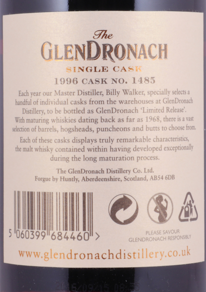 Glendronach 1996 20 Years Pedro Ximenez Sherry Puncheon Cask No. 1485 Highland Single Malt Scotch Whisky Cask Strength 53.0%