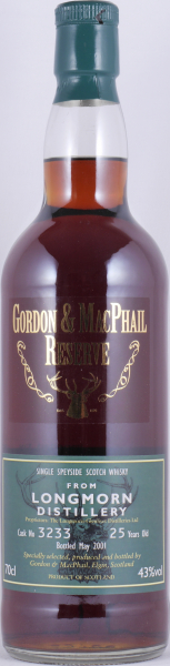 Longmorn 25 Years Sherry Cask No. 3233 Gordon and MacPhail Reserve Speyside Single Malt Scotch Whisky 43.0%