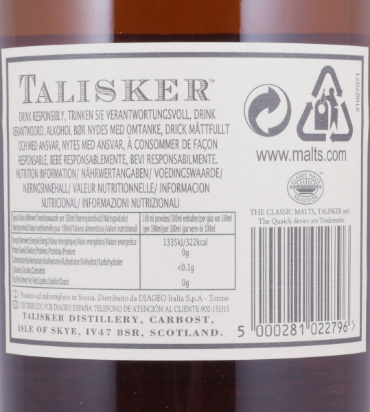 Talisker 25 Years Limited Edition 5th Special Release 2007 Isle of Skye Single Malt Scotch Whisky Cask Strength 58,1%