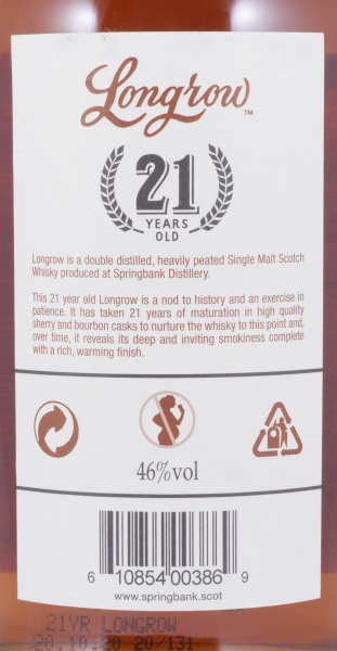 Longrow 21 Years Limited Release 2020 Sherry and Bourbon Casks Campbeltown Single Malt Scotch Whisky 46.0%