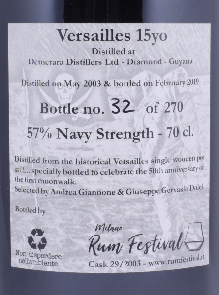 Diamond Demerara 2003 15 Years Single Cask No. 29/2003 Milano Rum Festival Versailles Navy Strength Guyana Rum 57,0%