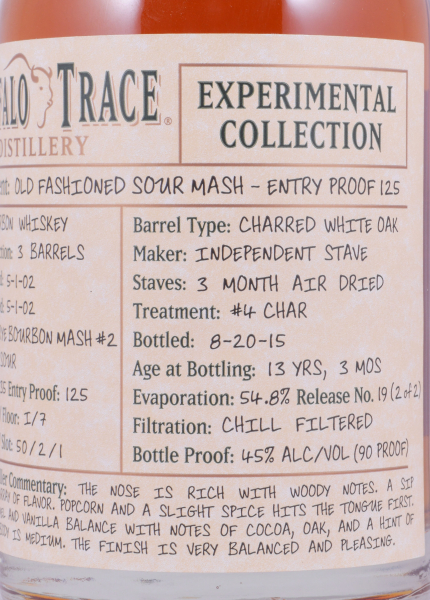 Buffalo Trace 2002 13 Years Old Fashioned Sour Mash Entry Proof 125 Experimental Collection 2015 Bourbon Whiskey 45.0%