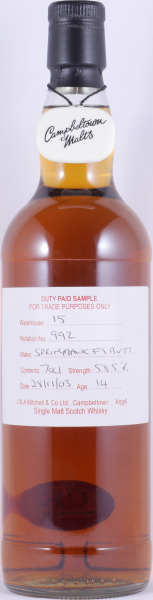 Springbank 2003 14 Years Fresh Sherry Butt Rotation No. 992 Duty Paid Sample Campbeltown Single Malt Scotch Whisky 58.5%