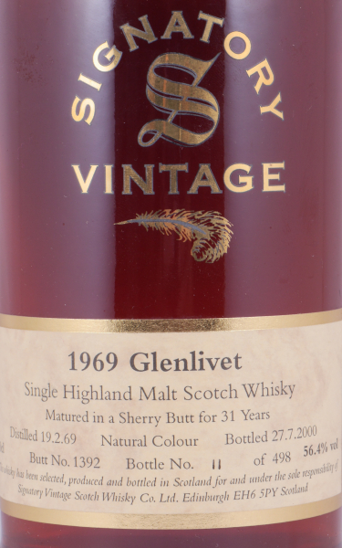 Glenlivet 1969 31 Years Sherry Butt Cask No. 1392 Signatory Rare Reserve Release Speyside Single Malt Scotch Whisky 56.4%