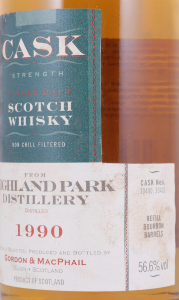 Highland Park 1990 12 Years Refill Bourbon Barrels No. 30400, 30401 Gordon and MacPhail Orkney Islands Single Malt Scotch Whisky 56,6%