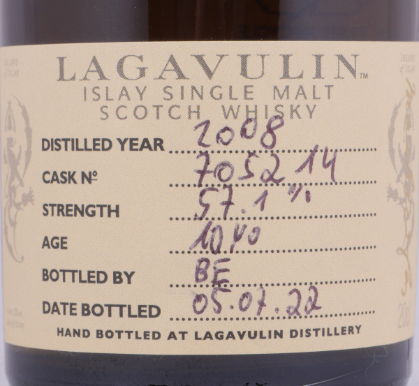 Lagavulin 2008 10 Years Rejuvenated Oak Cask No. 705214 Distillery Only Special Tasting Release Islay Single Malt Scotch Whisky 57,1%