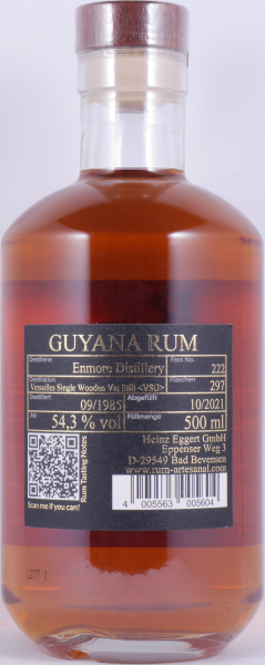 Enmore 1985 36 Years Cask No. 222 Rum Artesanal Versailles Single Wooden Vat Still Guyana Rum 54,3%