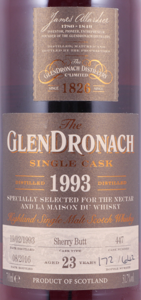 Glendronach 1993 23 Years Sherry Butt Cask No. 447 Highland Single Malt Scotch Whisky 51.7%