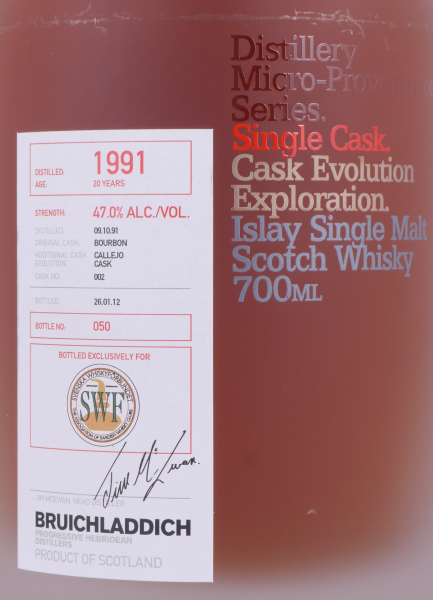 Bruichladdich 1991 20 Years Bourbon / Callejo Cask No. 002 Micro-Provenance Single Cask Evolution Islay Single Malt Scotch Whisky 47,0%