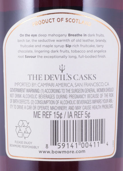 Bowmore The Devils Casks 10 Years First Fill Sherry Casks Small Batch Release Islay Single Malt Scotch Whisky 56.9%