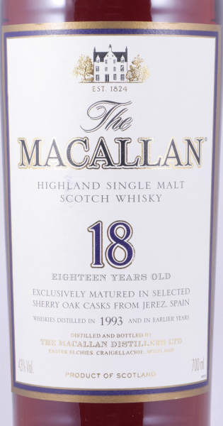 Macallan 1993 18 Years Sherry Oak Highland Single Malt Scotch Whisky Big Box 43.0%