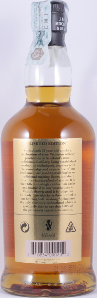 Springbank 21 Years Limited Edition 2018 Rum and First Fill Bourbon Casks Campbeltown Single Malt Scotch Whisky 46,0%