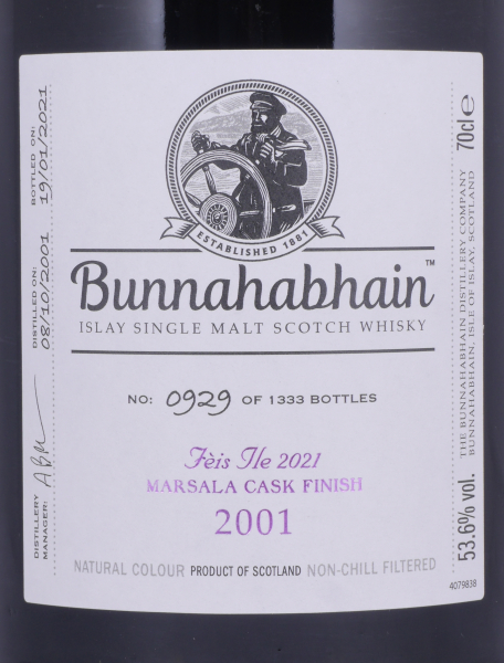 Bunnahabhain 2001 19 Years Marsala Cask Finish Feis Ile 2021 Limited Edition Islay Single Malt Scotch Whisky 53,6%