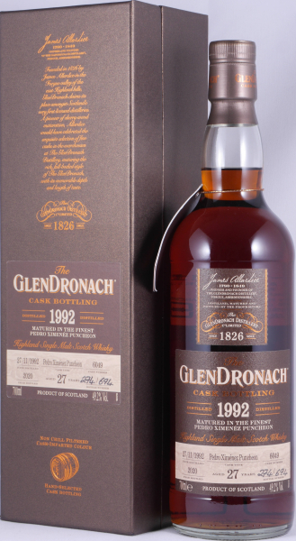 Glendronach 1992 27 Years Pedro Ximenez Sherry Puncheon Cask No. 6049 Highland Single Malt Scotch Whisky Cask Strength 49.2%