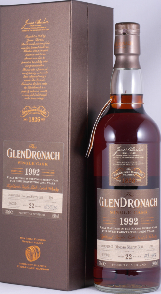 Glendronach 1992 22 Years Oloroso Sherry Butt Cask No. 199 Highland Single Malt Scotch Whisky Cask Strength 59.4%