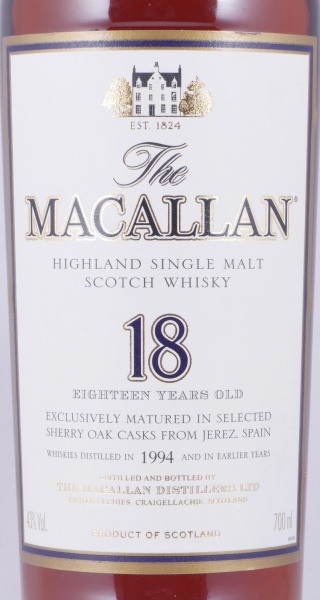 Macallan 1994 18 Years Sherry Oak Highland Single Malt Scotch Whisky 43,0%