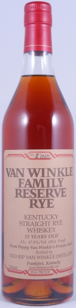 Van Winkle Family Reserve 13 Years No. E1010 Pappy van Winkles Private Stock Kentucky Straight Rye Whiskey 47.8%