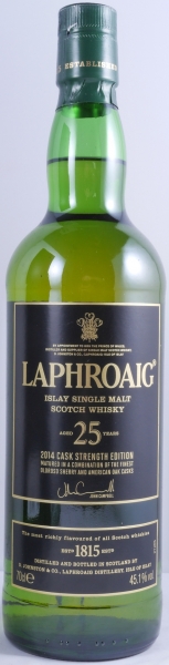 Laphroaig 25 Years Oloroso Sherry- and Bourbon Casks Limited Edition Release 2014 Islay Single Malt Scotch Whisky Cask Strength 45.1%