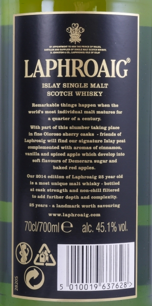 Laphroaig 25 Years Oloroso Sherry- and Bourbon Casks Limited Edition Release 2014 Islay Single Malt Scotch Whisky Cask Strength 45.1%