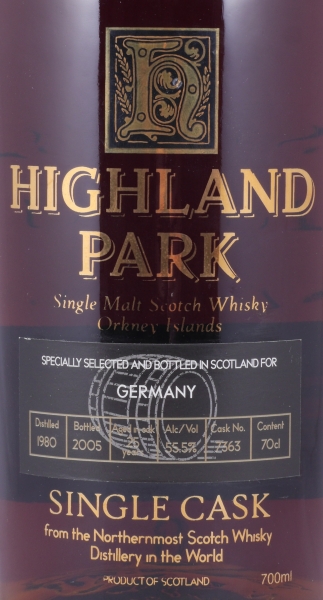 Highland Park 1980 25 Years Sherry Cask No. 7363 Orkney Islands Single Malt Scotch Whisky Cask Strength 55.5%