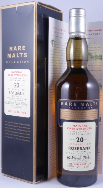 Rosebank 1981 20 Years Diageo Rare Malts Selection Limited Edition Lowland Single Malt Scotch Whisky Cask Strength 62.3%