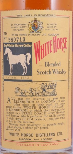 White Horse Blended Scotch Whisky mit Tin Cap 43,0% - seltene Abfüllung aus den 60er Jahren