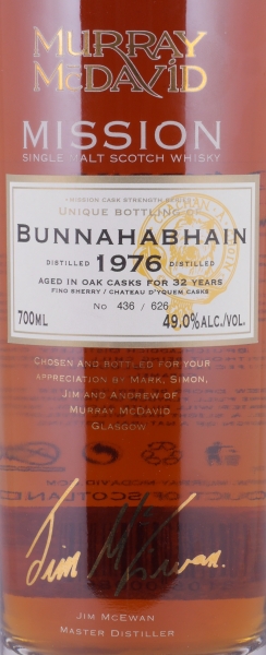 Bunnahabhain 1976 32 Years Fino Sherry and Chateau d Yquem Wine Cask Islay Single Malt Scotch Whisky 49.0%