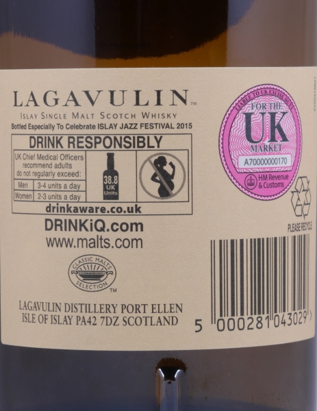 Lagavulin Refill Bourbon & Bodega Sherry Casks Islay Jazz Festival 2015 Limited Edition Islay Single Malt Scotch Whisky Cask Strength 55.4%