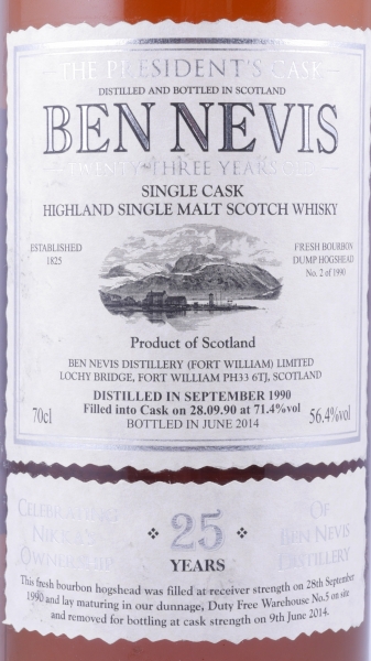 Ben Nevis 1990 23 Years Fresh Bourbon Dump Hogshead Cask No. 2 The Presidents Casks Highland Single Malt Scotch Whisky Cask Strength 56.4%