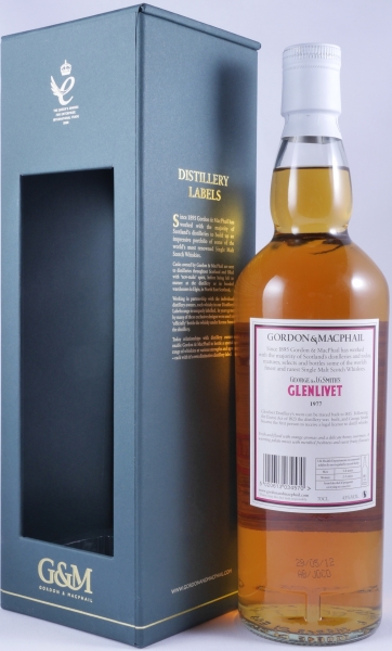 Glenlivet 1977 35 Years  Refill Sherry and American Hogsheads Gordon and MacPhail J.G. Smiths Label Speyside Single Malt Scotch Whisky 43.0%