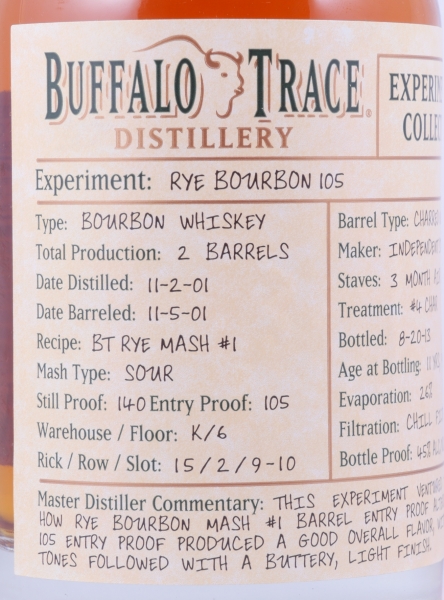 Buffalo Trace 2001 11 Years Rye Bourbon 105 15. Release Experimental Collection 2014 Bourbon Whiskey 45,0%