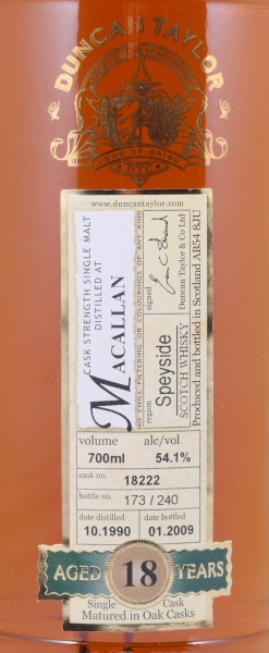 Macallan 1990 18 Years Sherry Cask No. 18222 Duncan Taylor Cask Strength Rare Auld Edition Highland Single Malt Scotch Whisky 54,1%