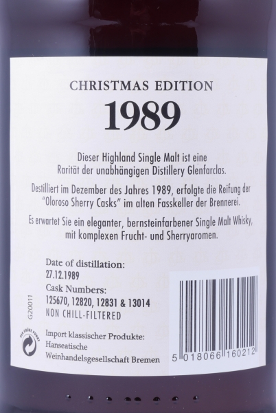 Glenfarclas 1989 26 Years Oloroso Sherry Casks Nos. 12820, 12831, 13014, 25670 Christmas Edition Highland Single Malt Scotch Whisky 46.0%