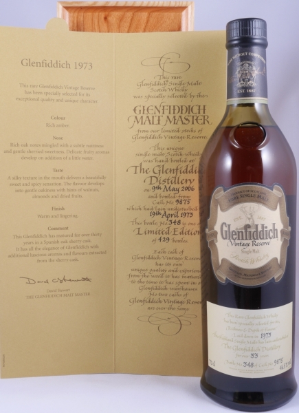 Glenfiddich 1973 33 Years Sherry Cask No. 9875 Vintage Reserve Collection Speyside Single Malt Scotch Whisky 46.5%