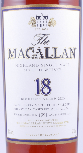 Macallan 1991 18 Years Sherry Oak Highland Single Malt Scotch Whisky 43,0%