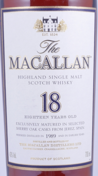 Macallan 1989 18 Years Sherry Oak Highland Single Malt Scotch Whisky 43.0%