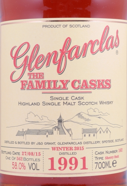 Glenfarclas 1991 24 Years The Family Casks First Fill Sherry Butt Cask No. 162 Highland Single Malt Scotch Whisky 58,0%